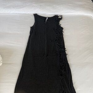 Kensie Black Midi Dress with Side Fringe